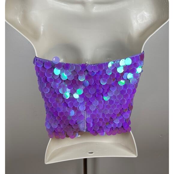 The New Arrivals by Ilkyaz Ozel Dione Sequin Strapless Lilac Crop Top Size 2 - Picture 7 of 9